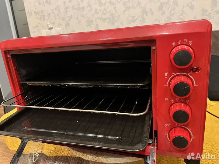 Электрическая мини печь духовка красная