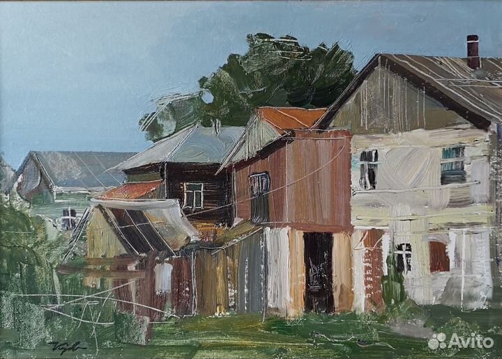 Картина маслом на картоне пейзаж 