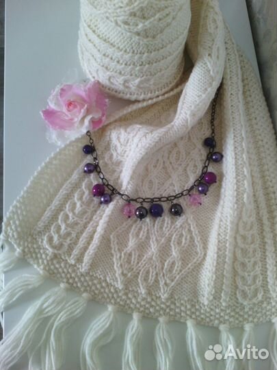 Палантин(шарф, шаль) ручной работы, аранские узоры