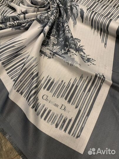 Платок шаль Dior из хлопка и шерсти серый новый
