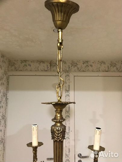 Старинная бронзовая люстра 6 ламп из Европы