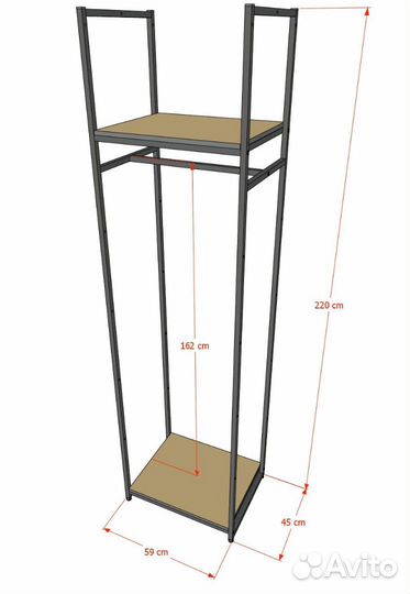 Стеллаж для одежды aс2260-02-Ч со стеклом 220х60х4
