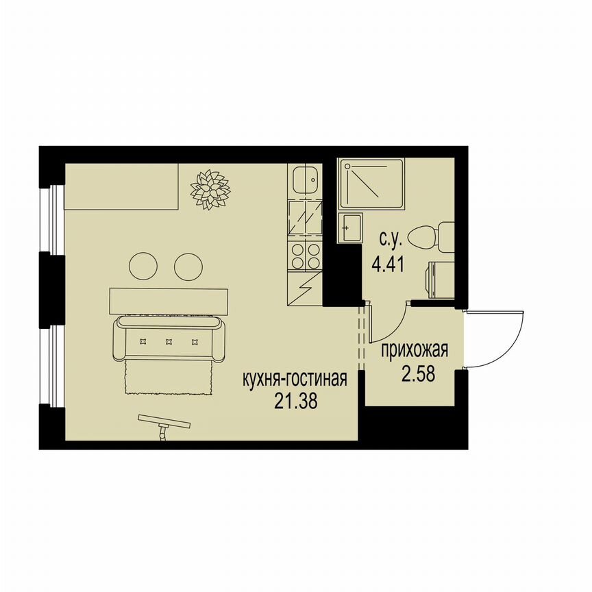 Квартира-студия, 28,4 м², 3/12 эт.