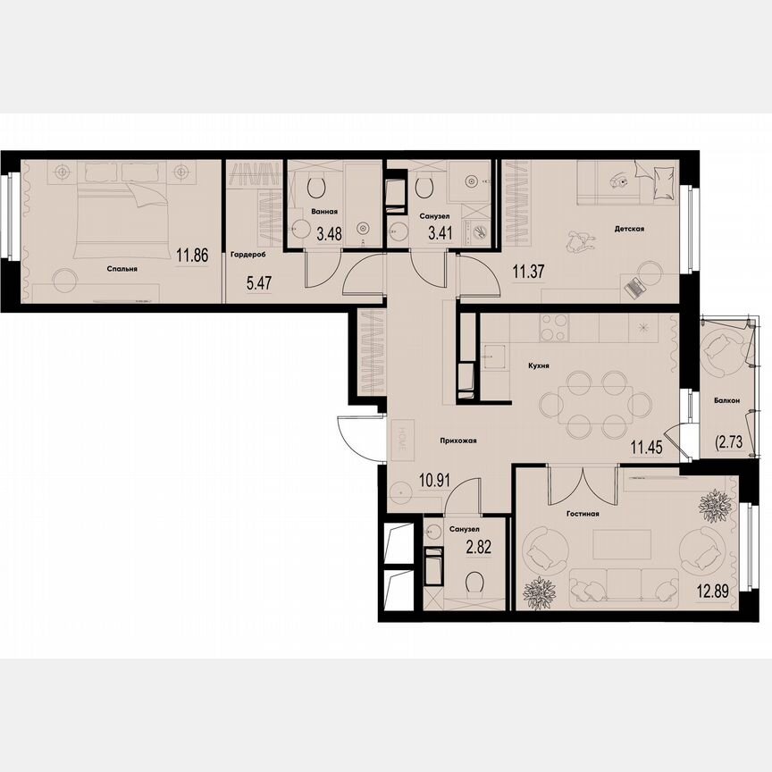 3-к. квартира, 75 м², 8/12 эт.