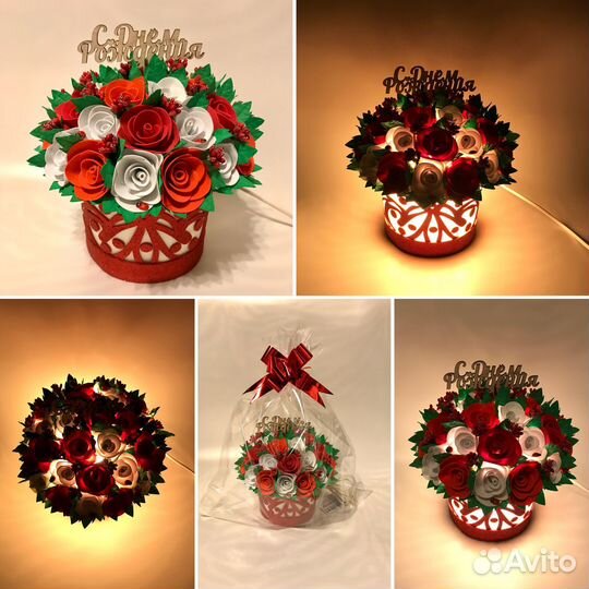 Композиции из роз с диодной подсветкой