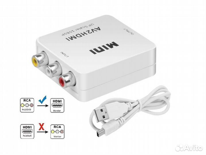 Конвертер-переходник RCA (AV, тюльпаны) в hdmi