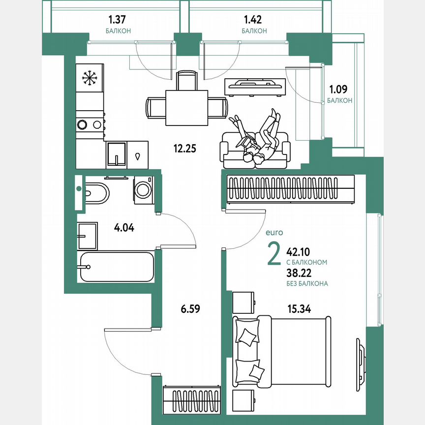 1-к. квартира, 39,4 м², 8/23 эт.
