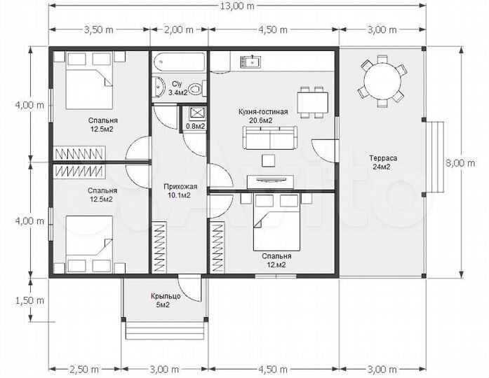 Дом 100 м² на участке 9 сот.