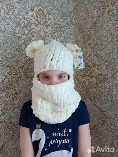 Балаклава вязаная с ушками новая