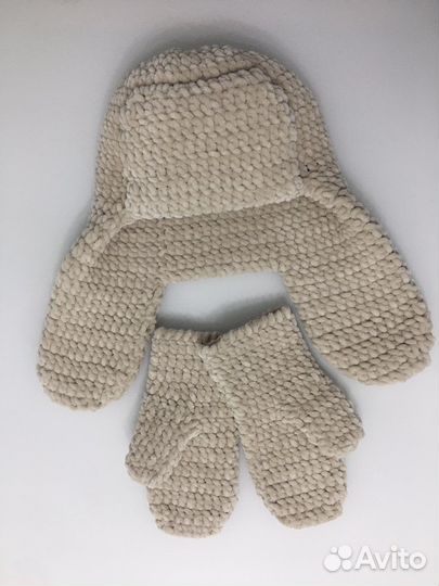 Шапка ушанка из плюша, варежки
