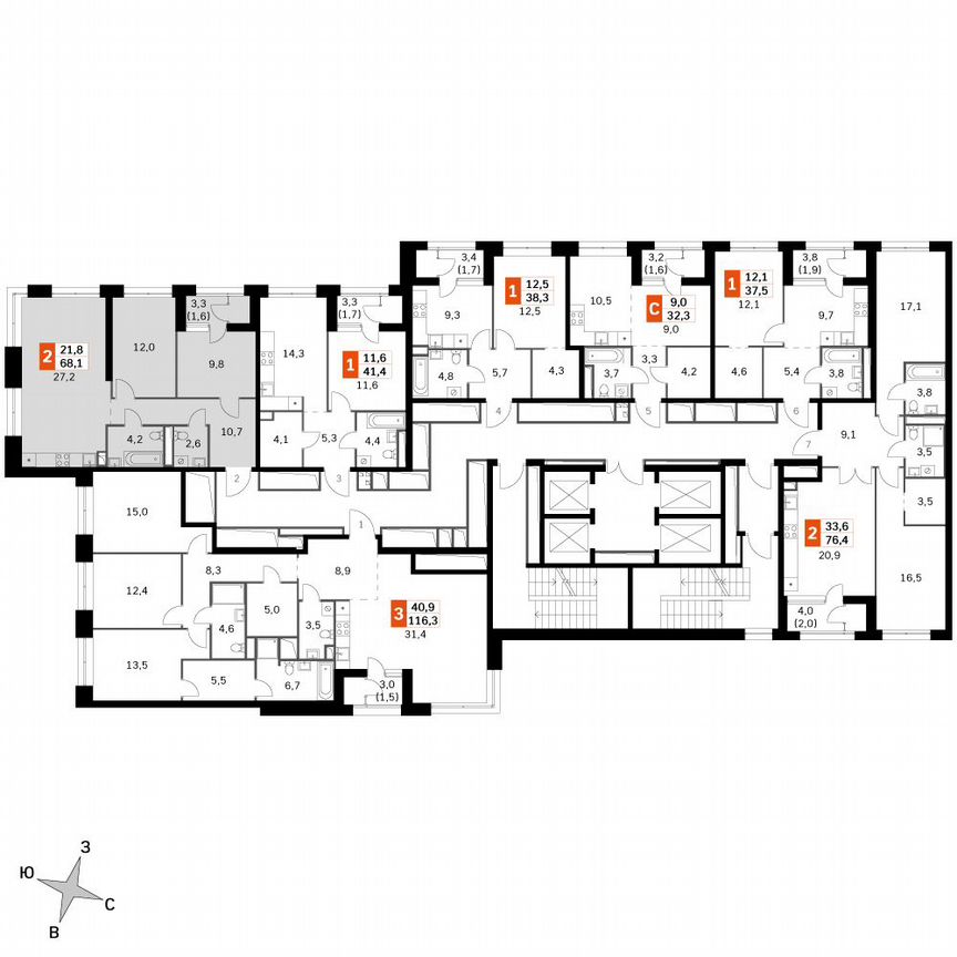 2-к. квартира, 68,2 м², 16/16 эт.