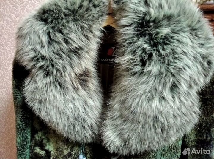 Полушубок из цигейки, воротник песец