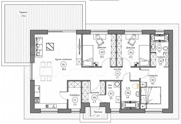 Дом 114 м² на участке 6,8 сот.