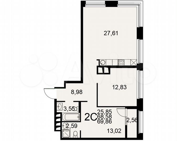 2-к. квартира, 69,9 м², 17/25 эт.