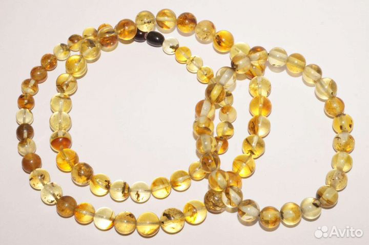 Бусы шарики из натурального янтаря с включениями
