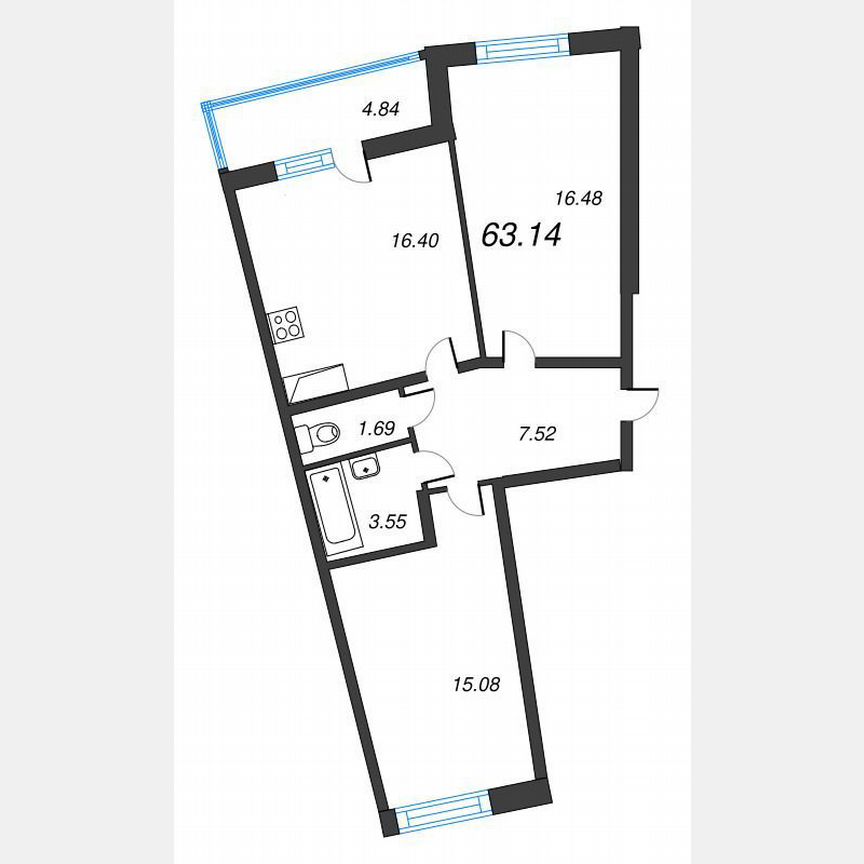 2-к. квартира, 65,6 м², 1/22 эт.