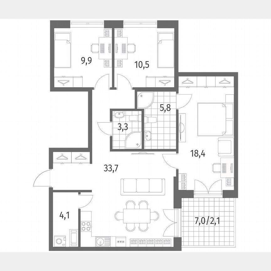 3-к. квартира, 87,8 м², 1/9 эт.