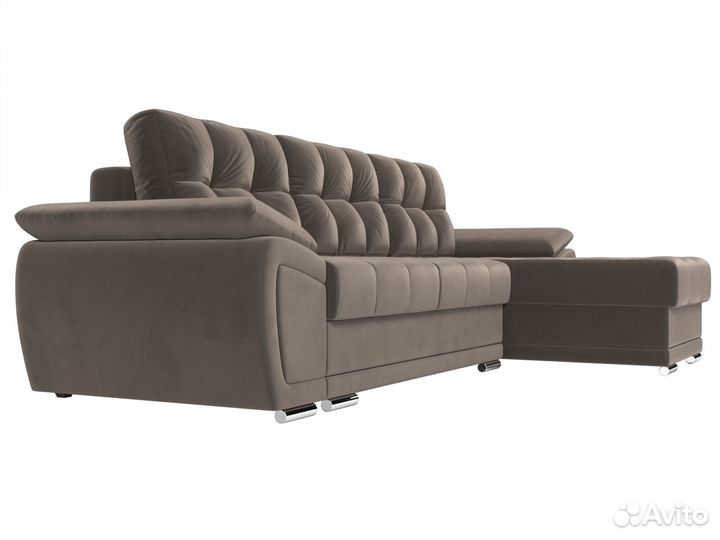 Диван угловой Нэстор правый угол, велюр, коричневый