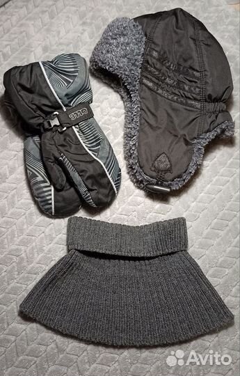 Шапка зимняя + Варежки краги+снуд на М лет 10ти