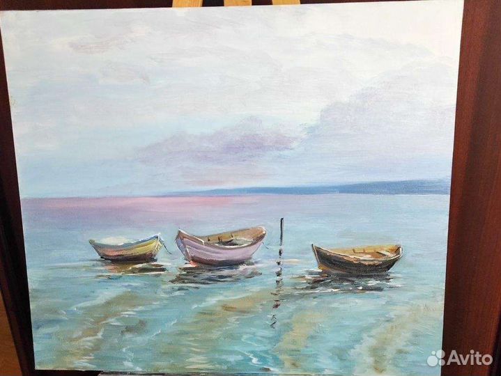 Картина маслом морской пейзаж море лодочки маслом