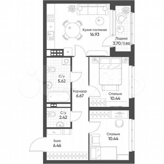 2-к. квартира, 60,8 м², 2/8 эт.
