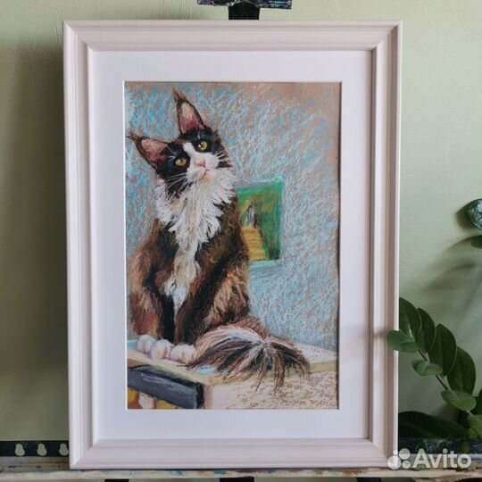 Картина масляной пастелью кошки
