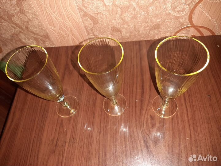 Бокалы (винтаж) желтое рифленое стекло