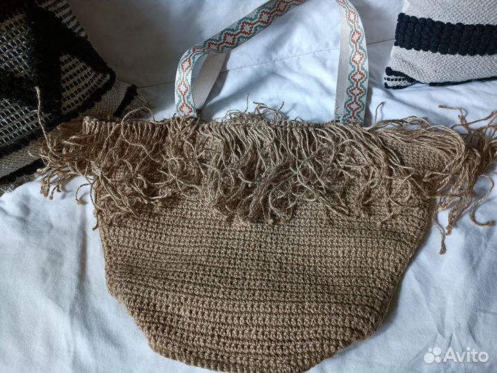 Сумка вязаная джутовая ручная работа Пляжная Шопер