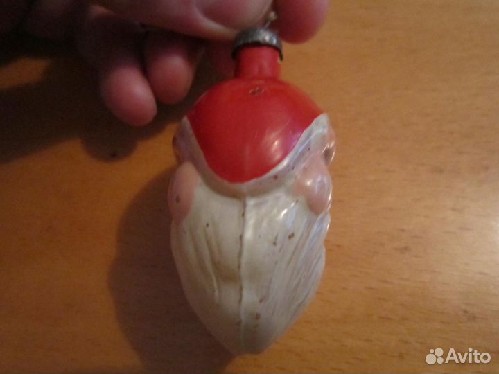 Ёлочная игрушка стекло Голова Деда Мороза