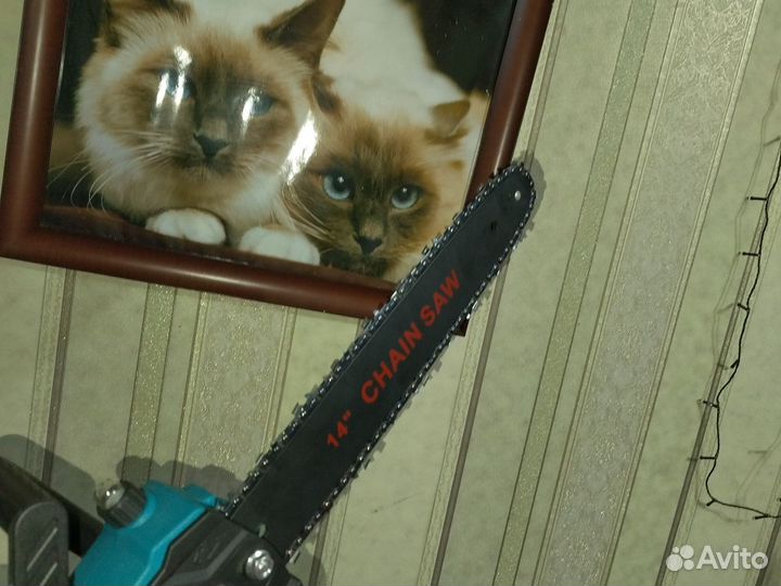 Пила цепная аккумуляторная, большая, 2 акб-14