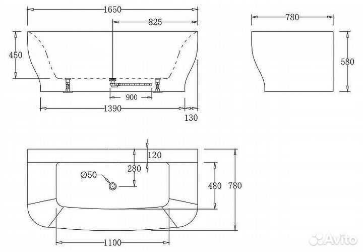 Акриловая ванна BelBagno 165x78 BB74-nero-W0 Черн