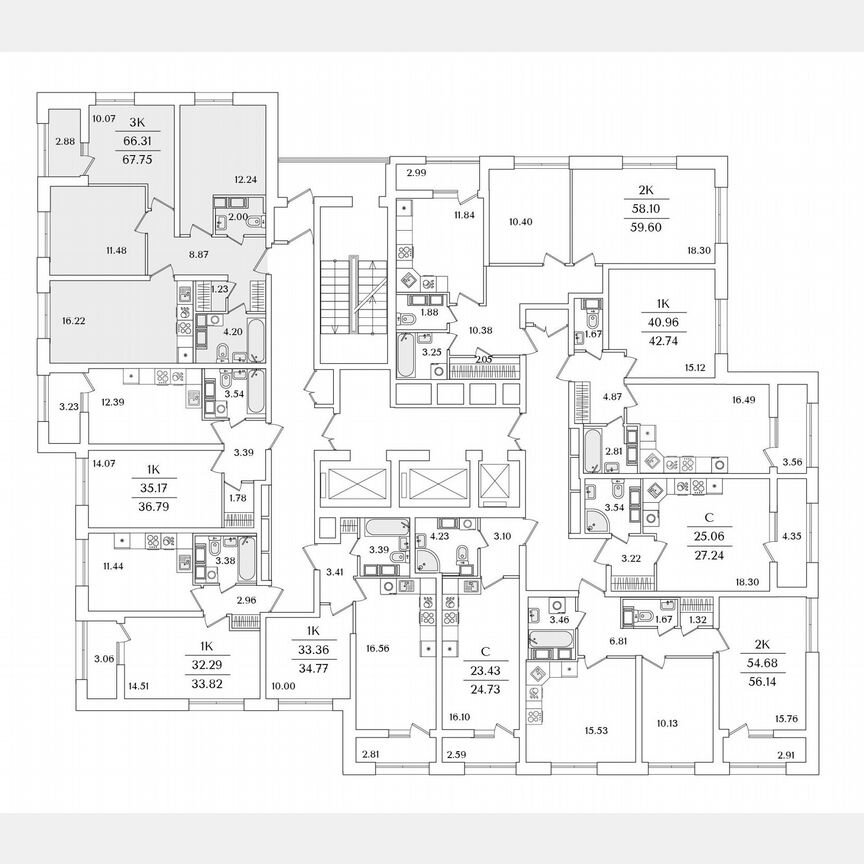 3-к. квартира, 67,8 м², 15/22 эт.