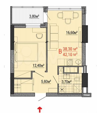 Планировки 1 квартир в новостройках 2-к квартира, 42 м², 18/26 эт. на продажу в Екатеринбурге Купить квартиру Авито