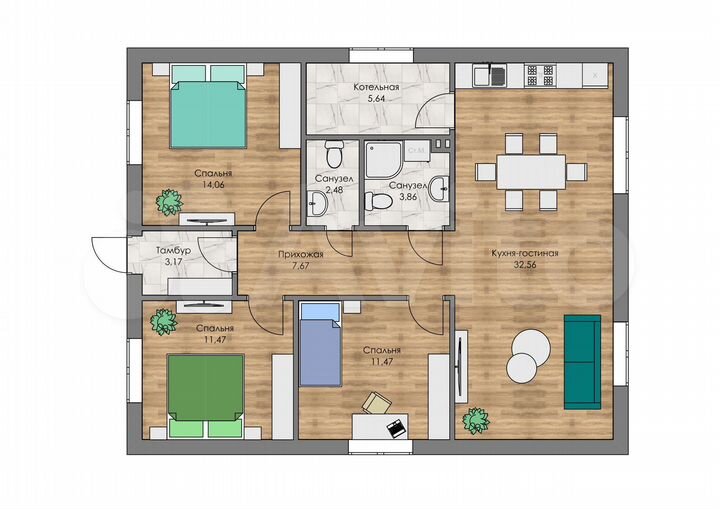 Коттедж 90 м² на участке 6 сот.