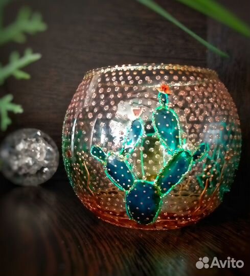 Подсвечник/вазочка с витражной росписью