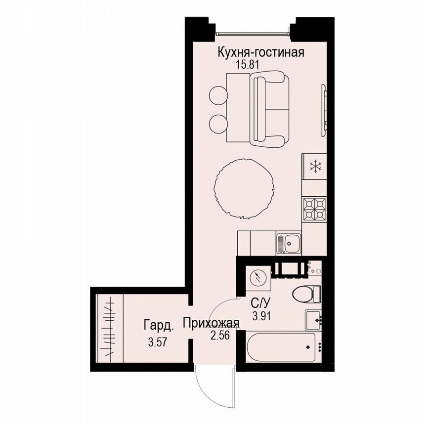 Квартира-студия, 25,9 м², 4/6 эт.