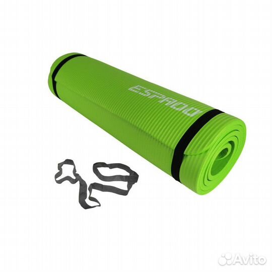 Фитнес коврик для йоги 1см толстый зелёный +стяжка