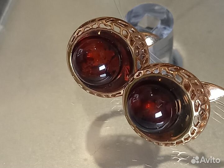 Серебряные серьги натуральный янтарь