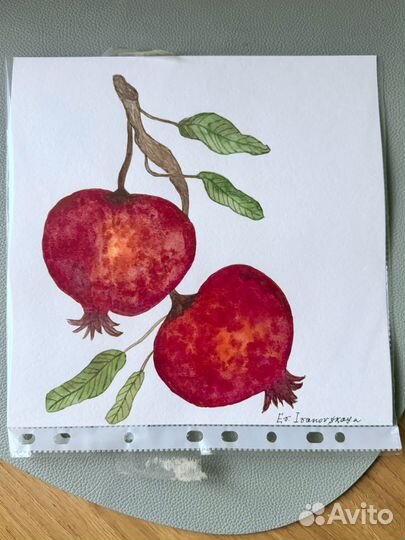 Картина акварель Гранаты