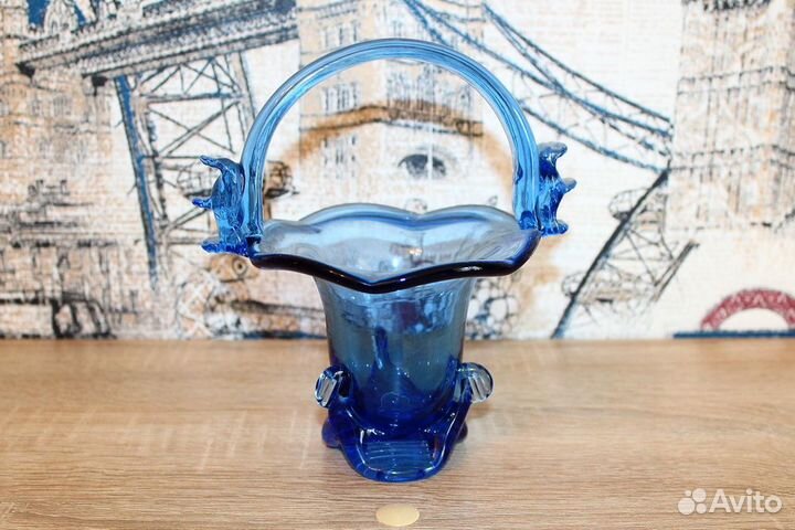 Вазочка из синего стекла СССР