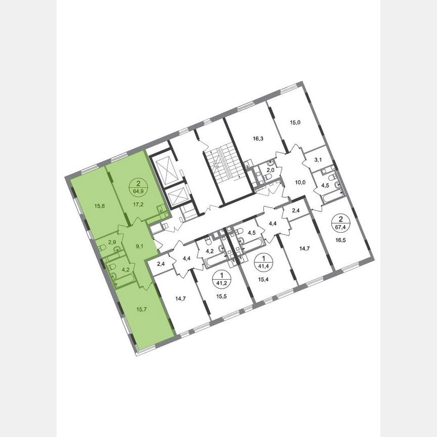 2-к. квартира, 64,9 м², 12/17 эт.