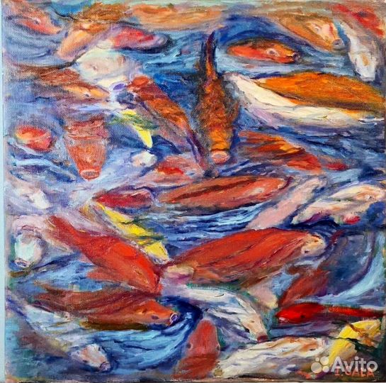 Картина маслом интерьерная Рыбки
