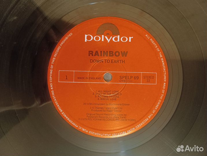 LP Rainbow - Down To Earth UK Polydor 1979г
