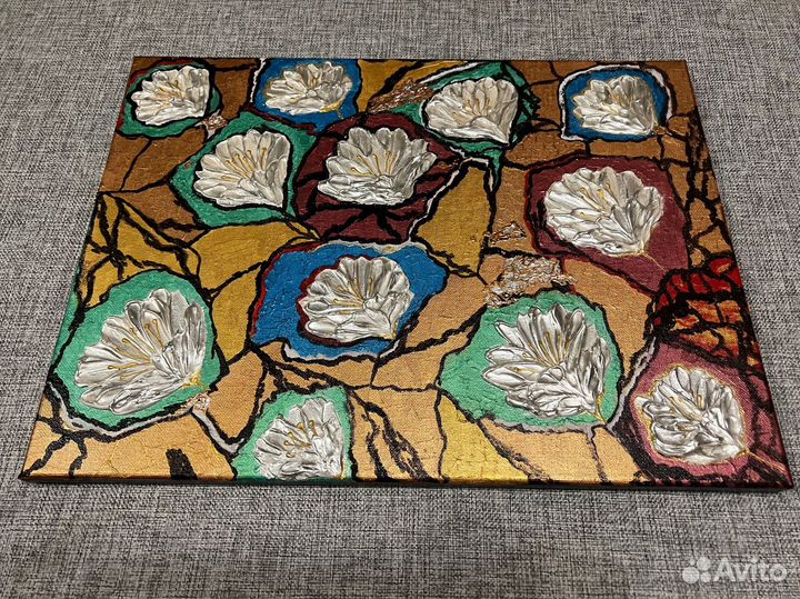 Картина абстракция акрил Цветы