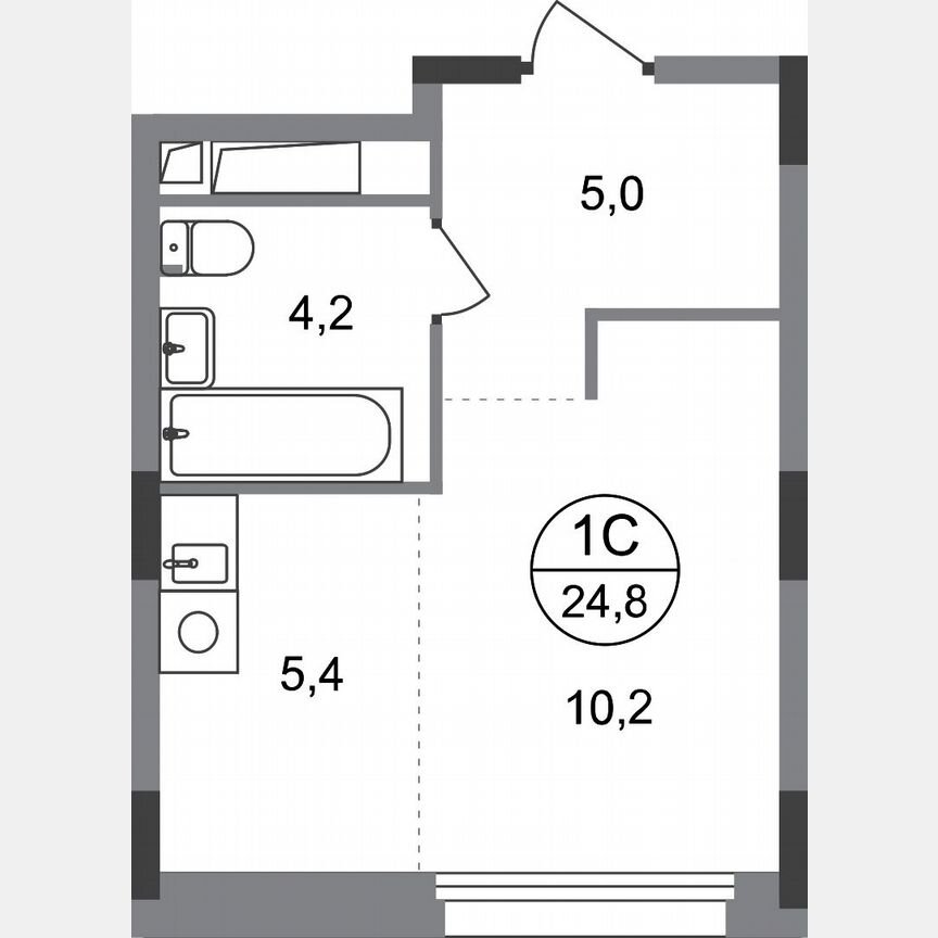Квартира-студия, 24,8 м², 7/17 эт.