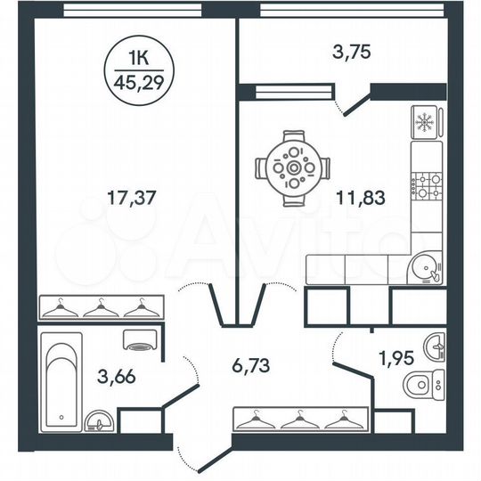 1-к. квартира, 45,3 м², 4/17 эт.