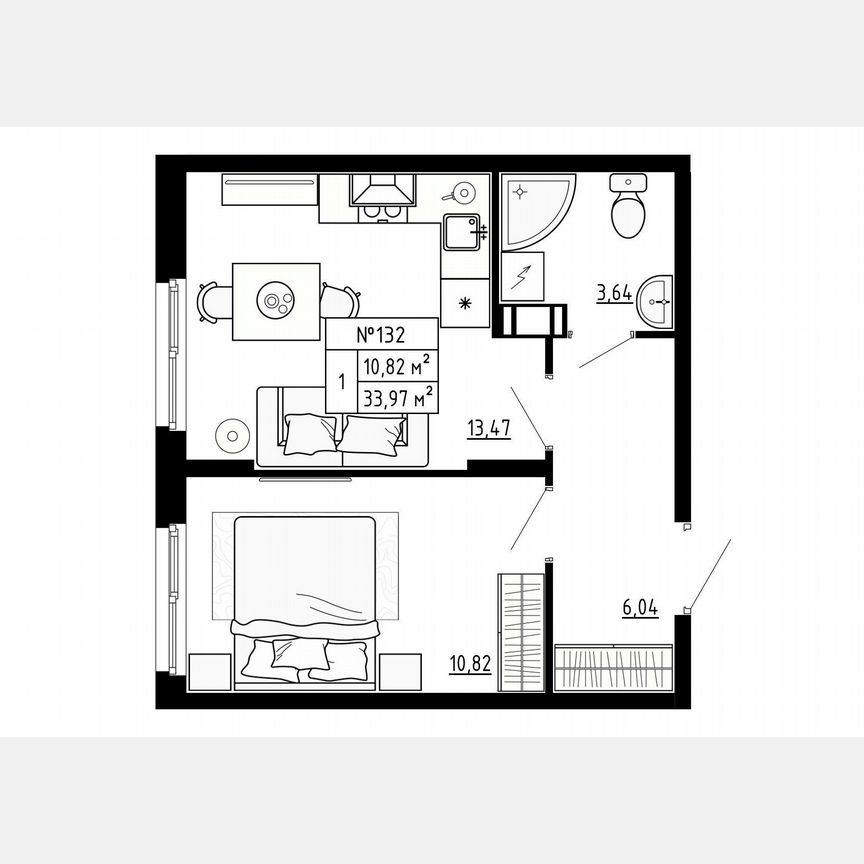 1-к. квартира, 34 м², 2/4 эт.