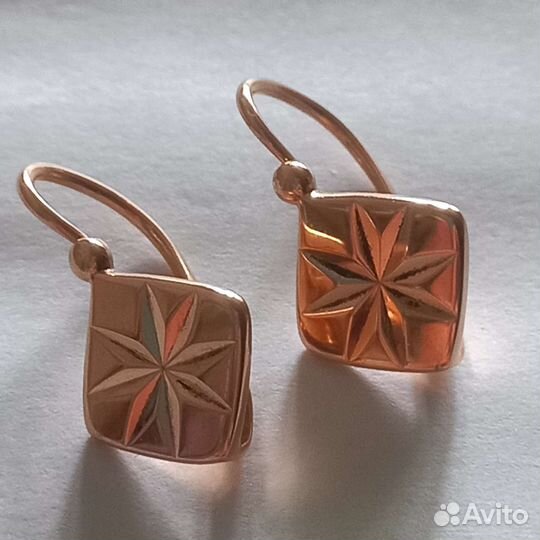 Золотые серьги 583 проба СССР Ромбик