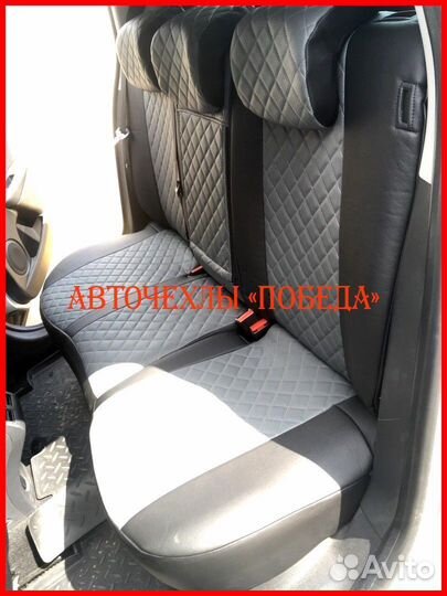 Чехлы Renault Sandero 2 из экокожи чёрно-серые Ром