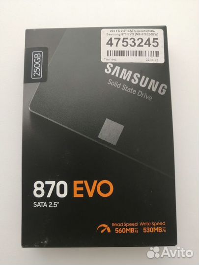SSD накопитель Samsung 870 EVO 250гб